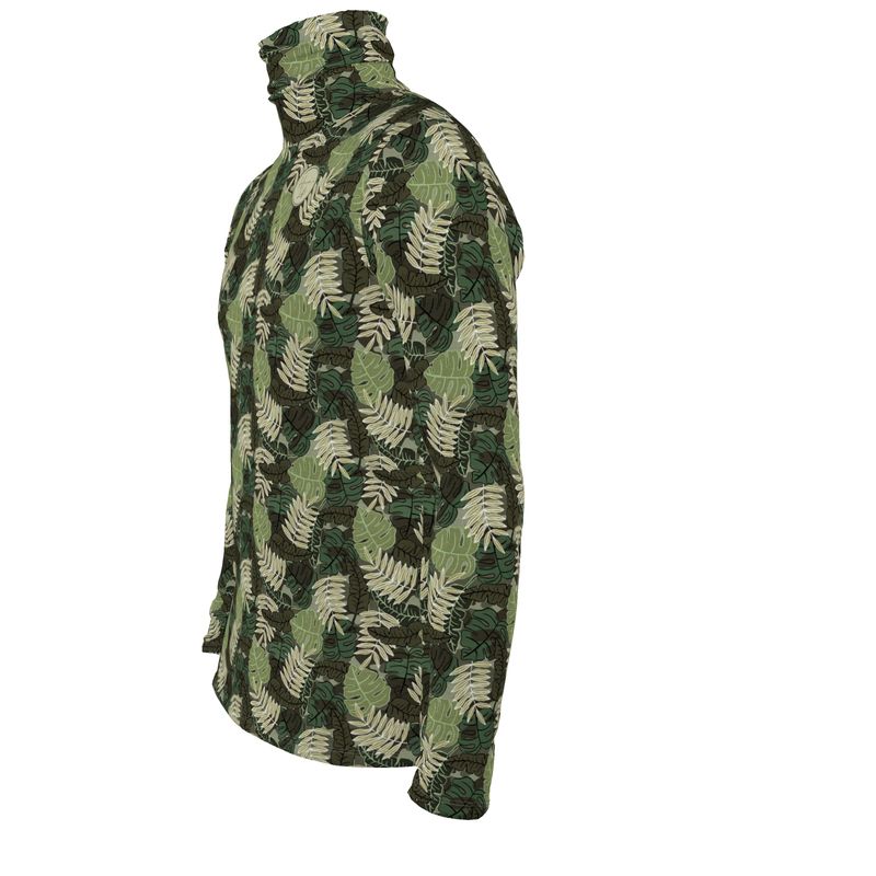 Men's High-Roll Turtleneck - Camo Leaves - Light Green