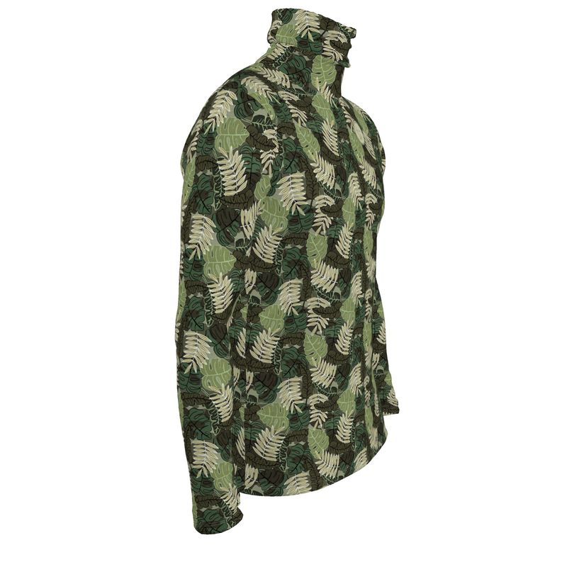 Men's High-Roll Turtleneck - Camo Leaves - Light Green
