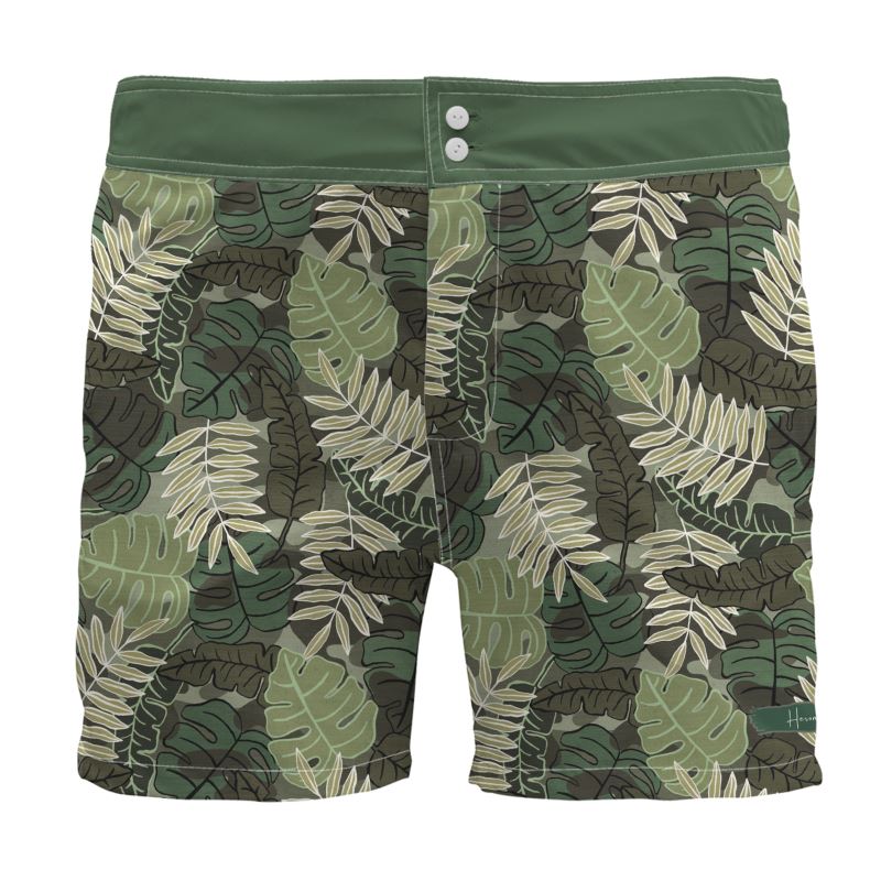 Men's Board Shorts - Camo Leaves - Light Green