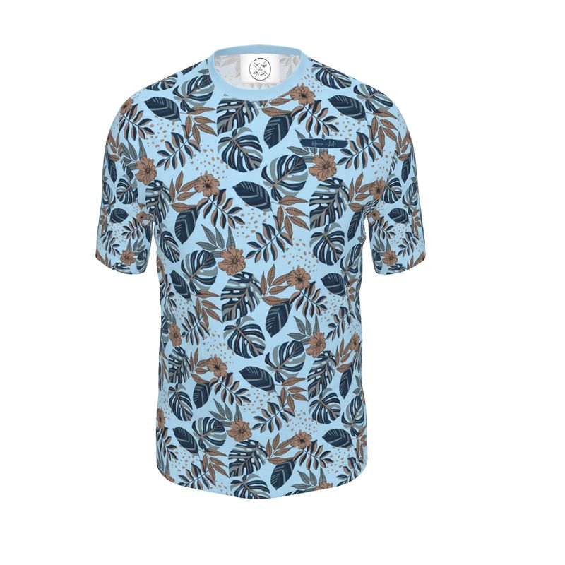 Men's Athletic Crew Neck T-Shirt - Midnight Monstera - Sky Blue