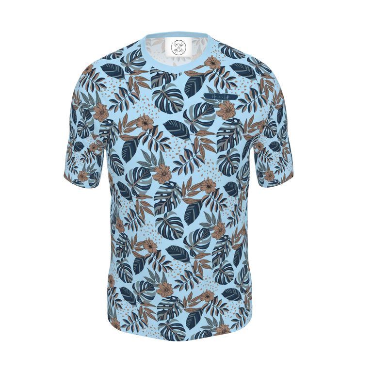 Men's Athletic V-Neck T-Shirt - Midnight Monstera - Sky Blue