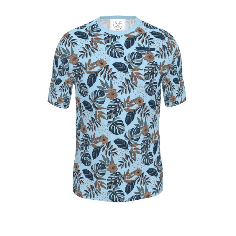 Men's Athletic V-Neck T-Shirt - Midnight Monstera - Sky Blue
