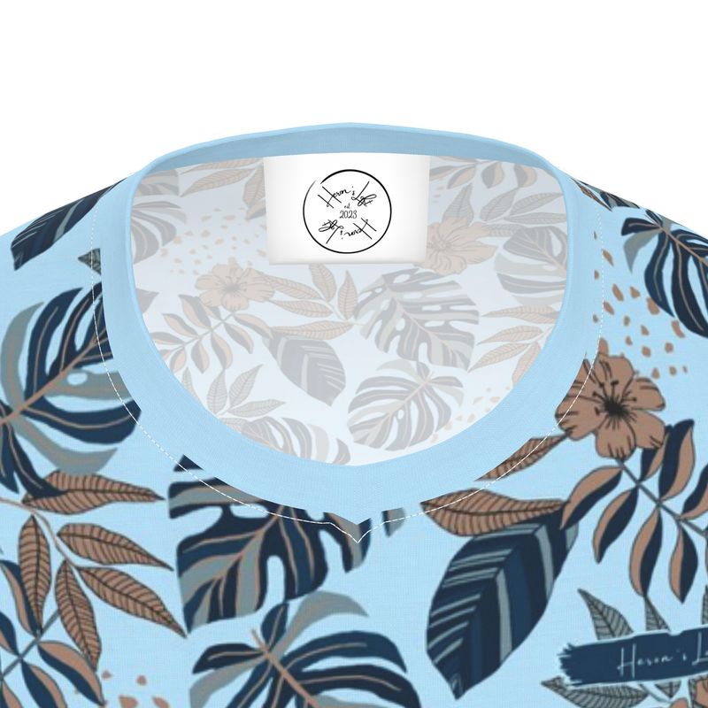 Men's Athletic V-Neck T-Shirt - Midnight Monstera - Sky Blue