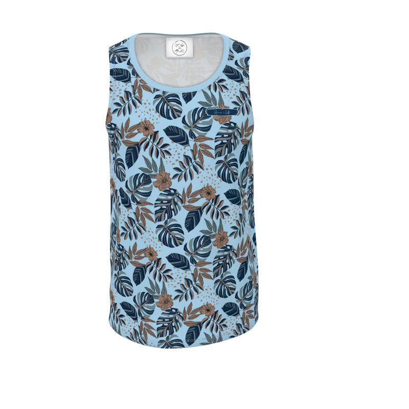 Men's Hybrid Tank Top - Midnight Monstera - Sky Blue