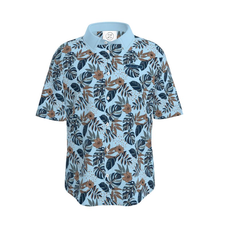 Men's Button-Up Dress Shirt - Midnight Monstera - Sky Blue