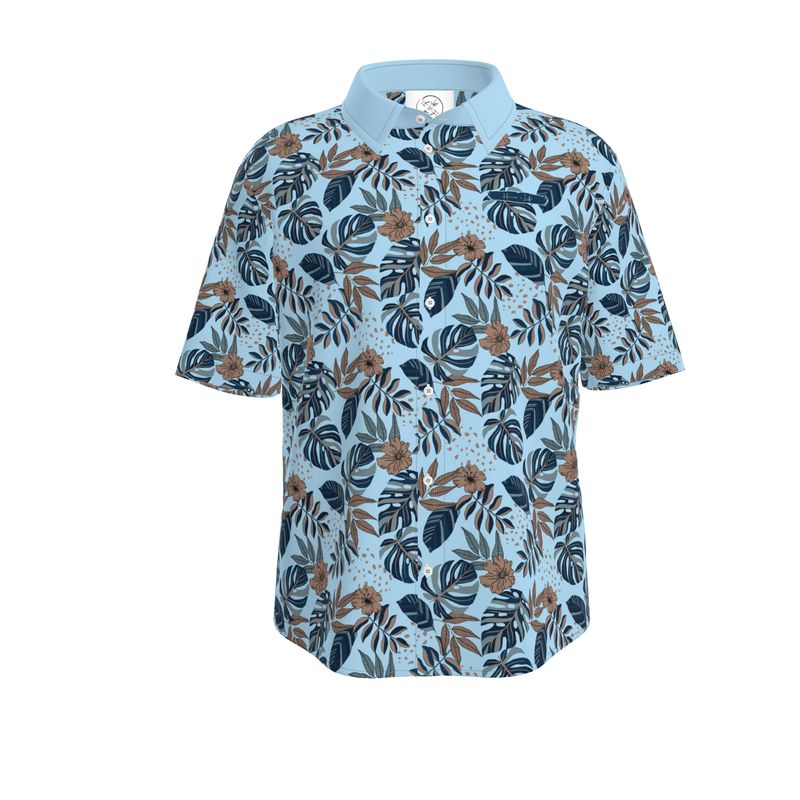 Men's Button-Up Dress Shirt - Midnight Monstera - Sky Blue