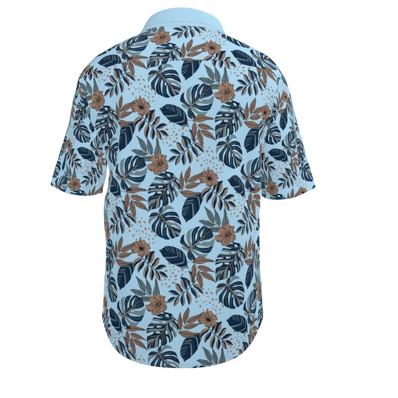 Men's Button-Up Dress Shirt - Midnight Monstera - Sky Blue