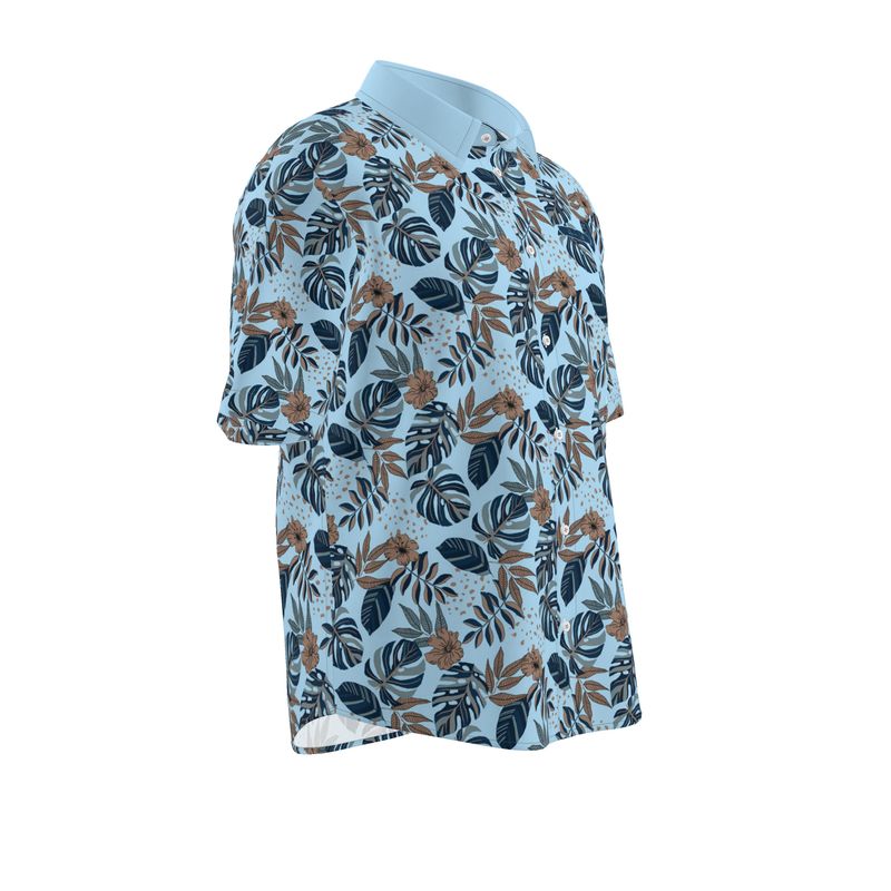 Men's Button-Up Dress Shirt - Midnight Monstera - Sky Blue