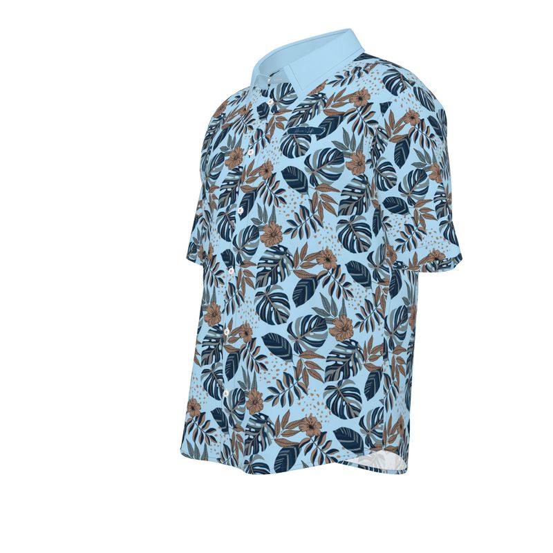 Men's Button-Up Dress Shirt - Midnight Monstera - Sky Blue