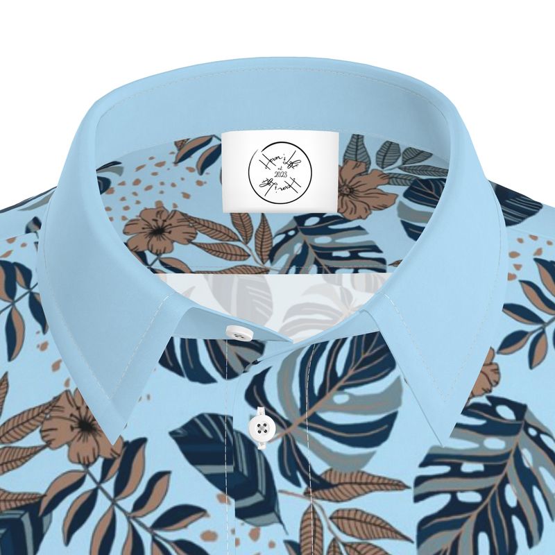 Men's Button-Up Dress Shirt - Midnight Monstera - Sky Blue