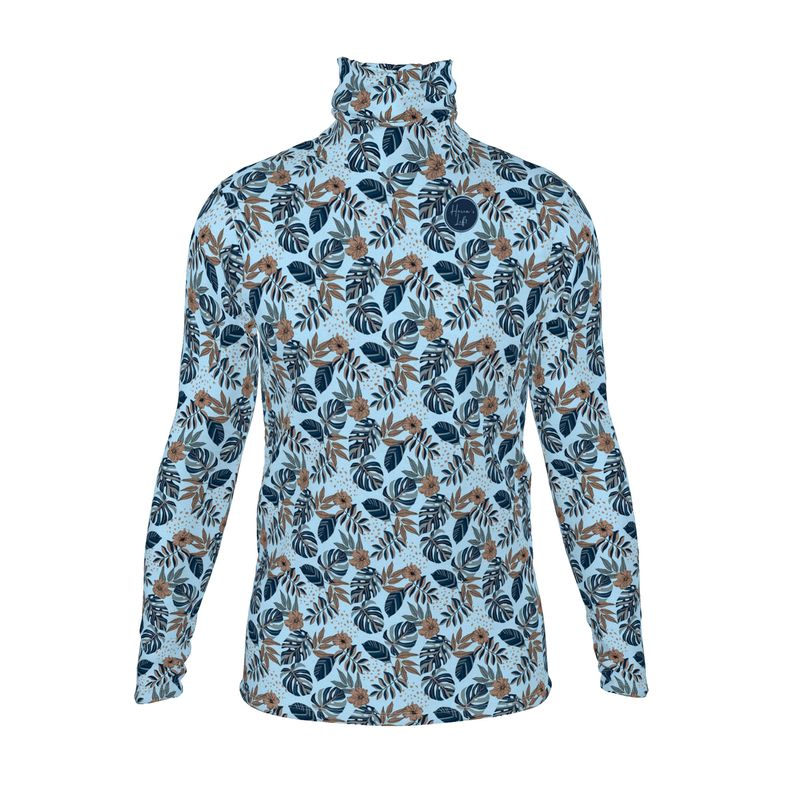 Men's High-Roll Turtleneck - Midnight Monstera - Sky Blue