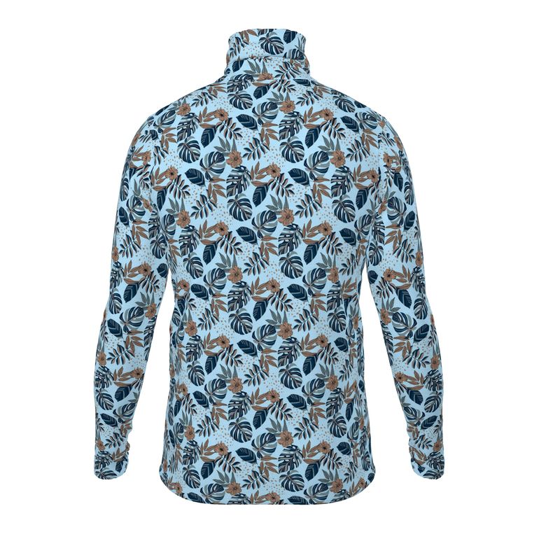 Men's High-Roll Turtleneck - Midnight Monstera - Sky Blue