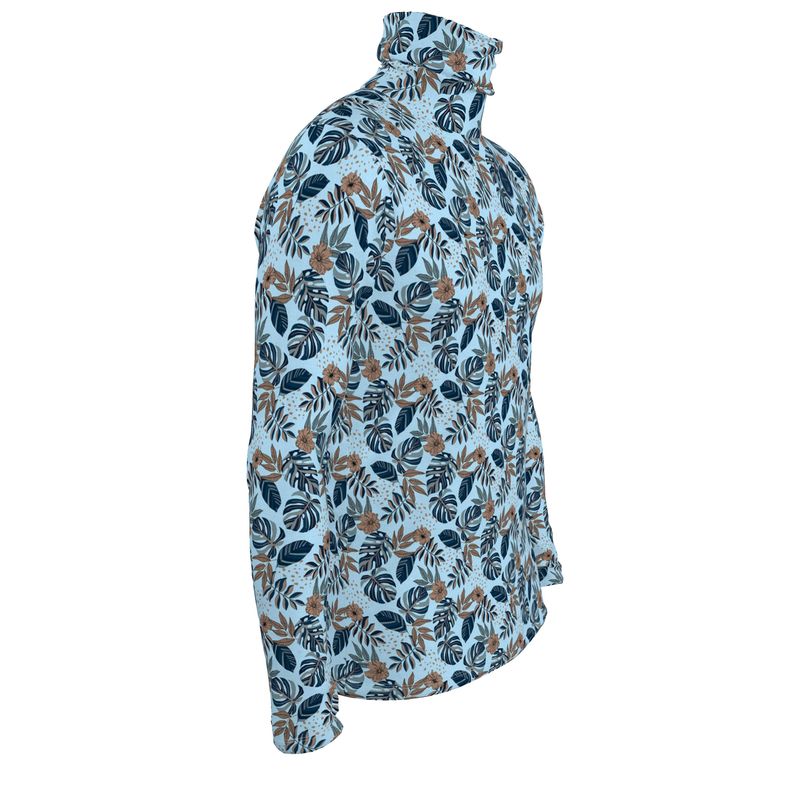 Men's High-Roll Turtleneck - Midnight Monstera - Sky Blue
