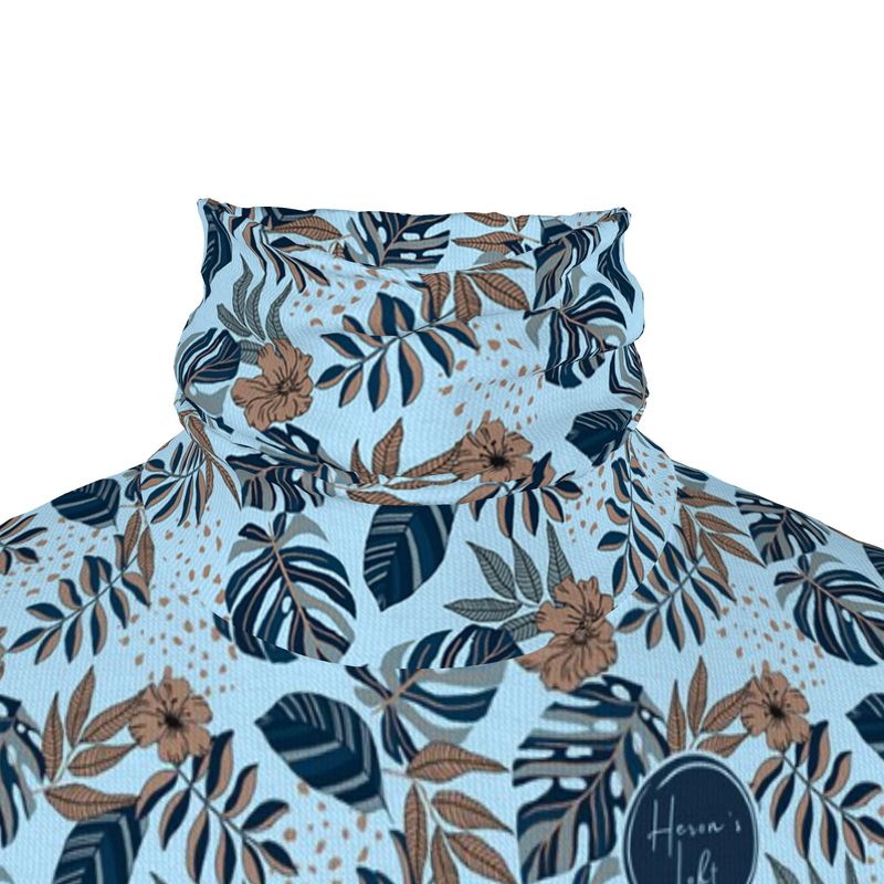 Men's High-Roll Turtleneck - Midnight Monstera - Sky Blue