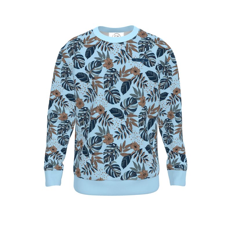 Men's Lightweight Sweater - Midnight Monstera - Sky Blue