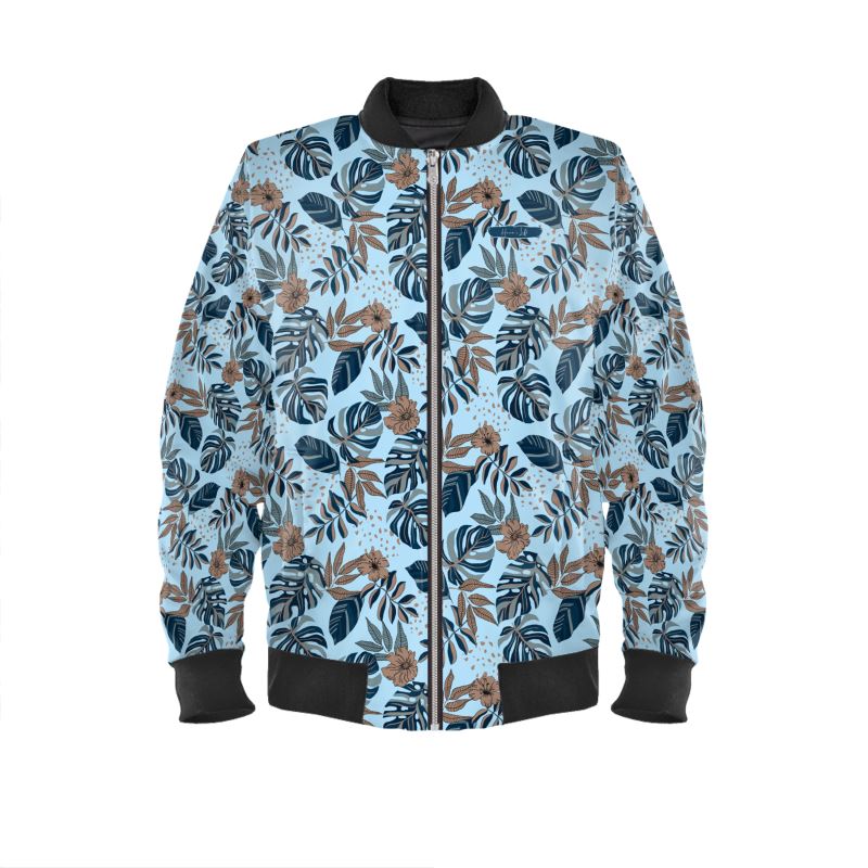Men's Reversible Bomber Jacket - Midnight Monstera - Sky Blue