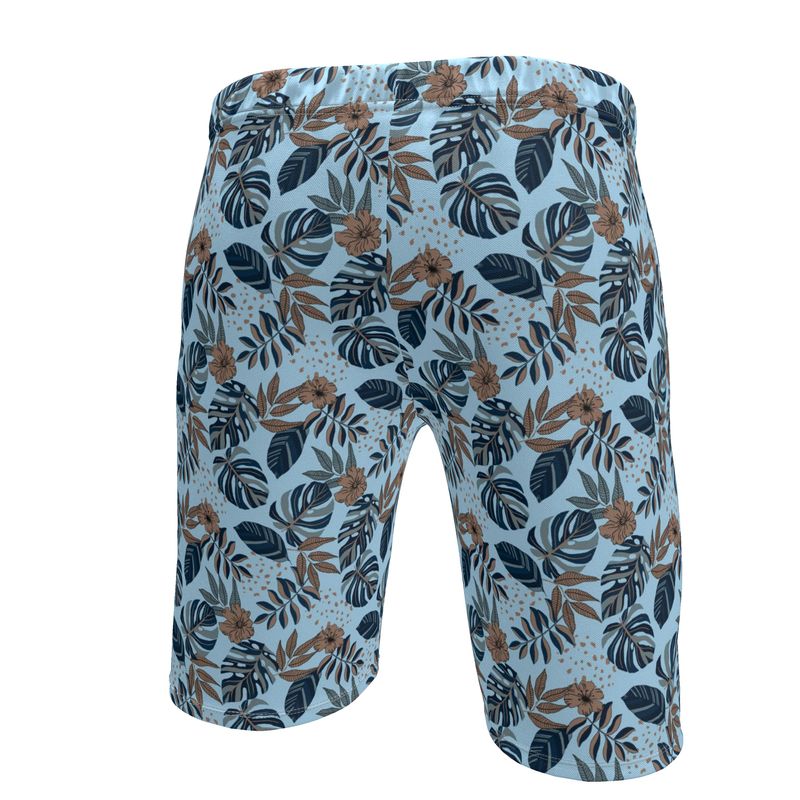 Men's Gym Shorts - Midnight Monstera - Sky Blue