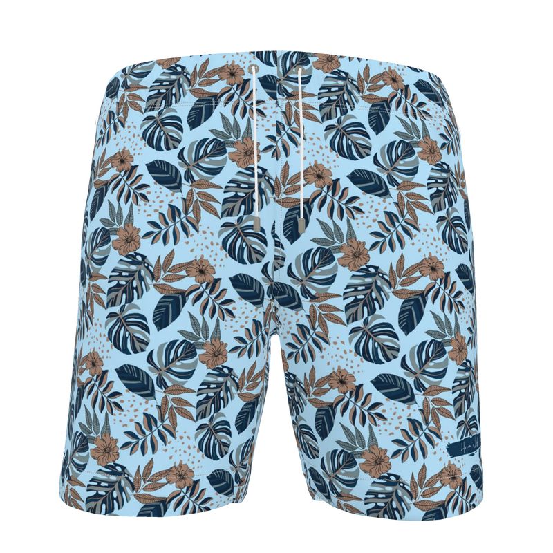 Men's Swim Shorts - Midnight Monstera - Sky Blue
