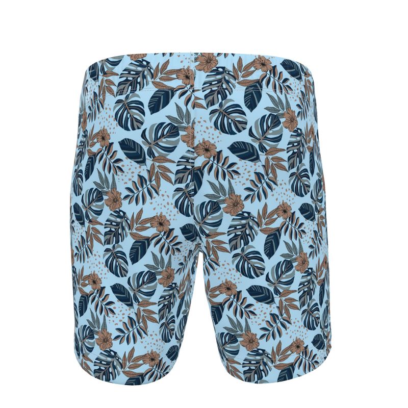 Men's Swim Shorts - Midnight Monstera - Sky Blue