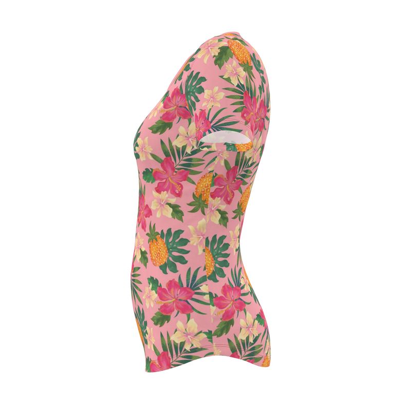 Women's Athletic Crew Neck T-Shirt - Pineapple Paradise - Hibiscus Blush