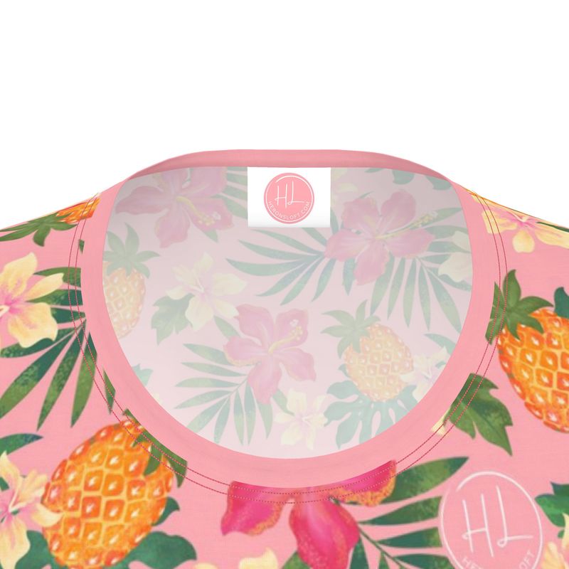 Women's Athletic Crew Neck T-Shirt - Pineapple Paradise - Hibiscus Blush