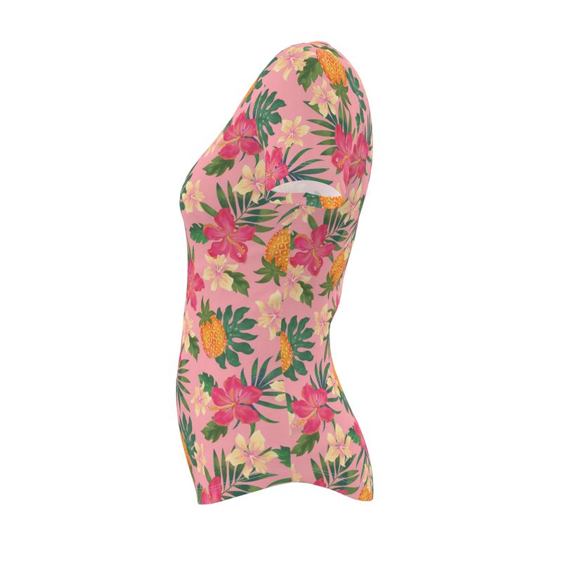 Women's Athletic V-Neck T-Shirt - Pineapple Paradise - Hibiscus Blush