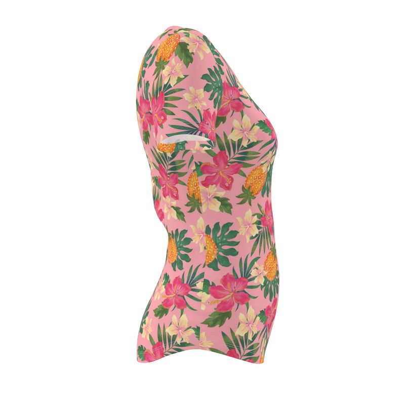 Women's Athletic V-Neck T-Shirt - Pineapple Paradise - Hibiscus Blush