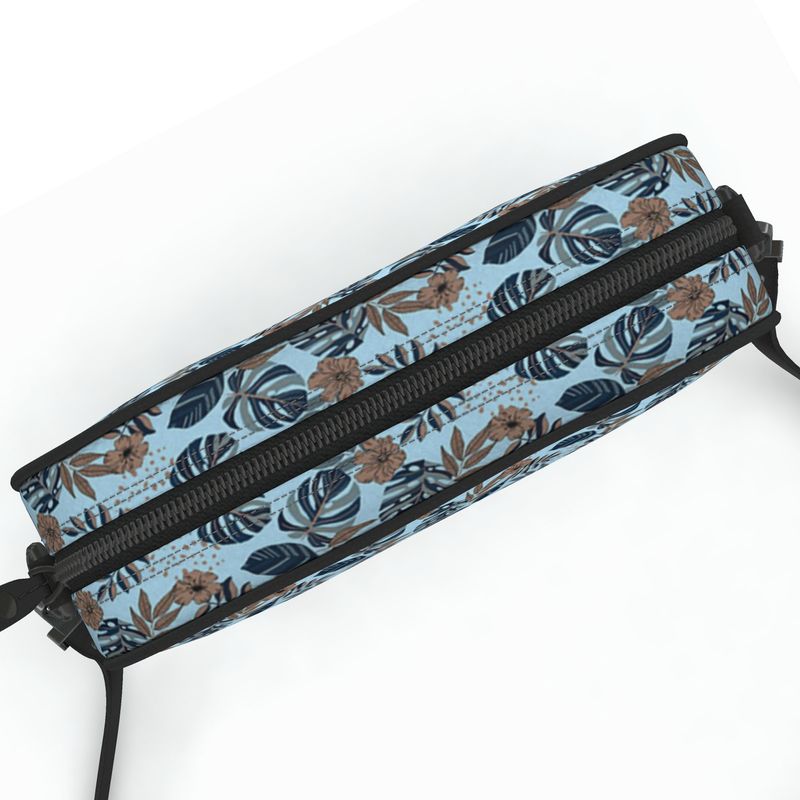 Camera Bag - Nappa Leather - Midnight Monstera - Sky Blue