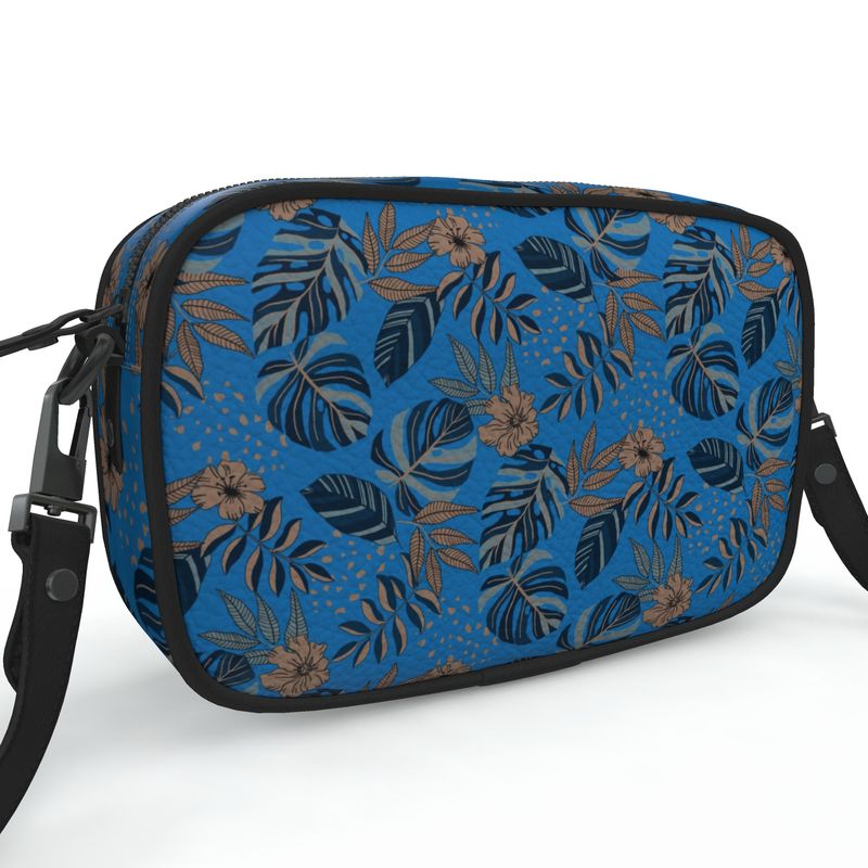 Camera Bag - Nappa Leather - Midnight Monstera - Azure Blue