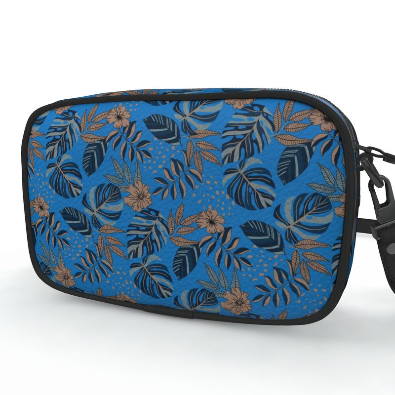 Camera Bag - Nappa Leather - Midnight Monstera - Azure Blue