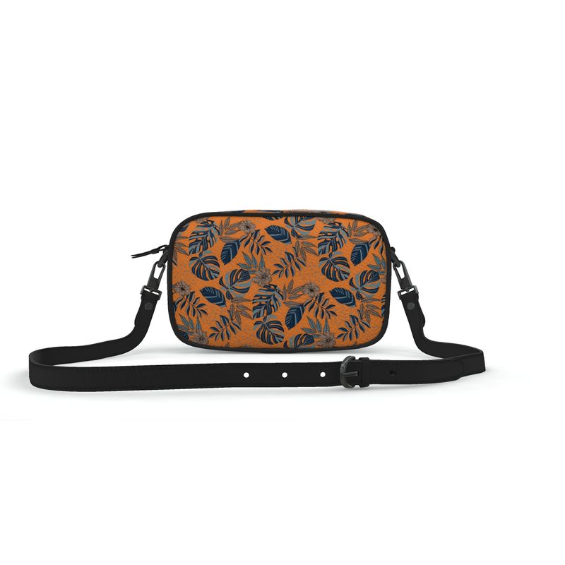 Camera Bag - Nappa Leather - Midnight Monstera - Cadmium Orange