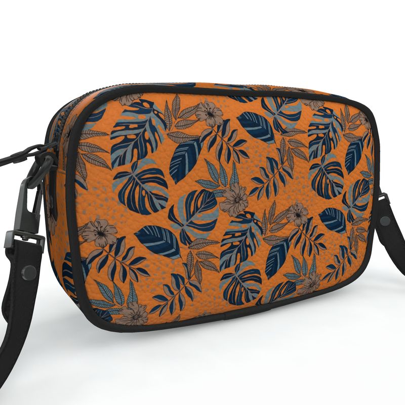 Camera Bag - Nappa Leather - Midnight Monstera - Cadmium Orange