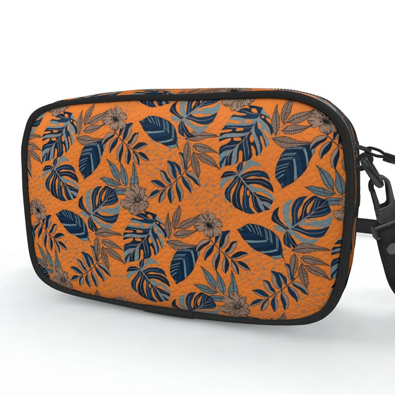 Camera Bag - Nappa Leather - Midnight Monstera - Cadmium Orange