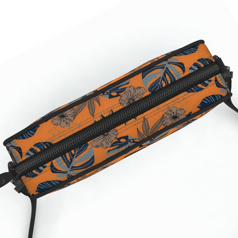 Camera Bag - Nappa Leather - Midnight Monstera - Cadmium Orange