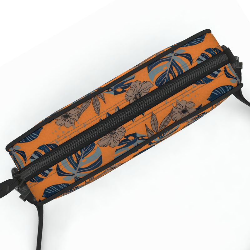 Camera Bag - Nappa Leather - Midnight Monstera - Cadmium Orange