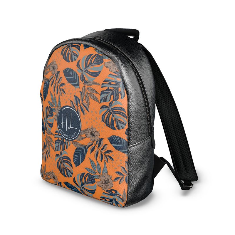Backpack - Nappa Leather - Midnight Monstera - Cadmium Orange