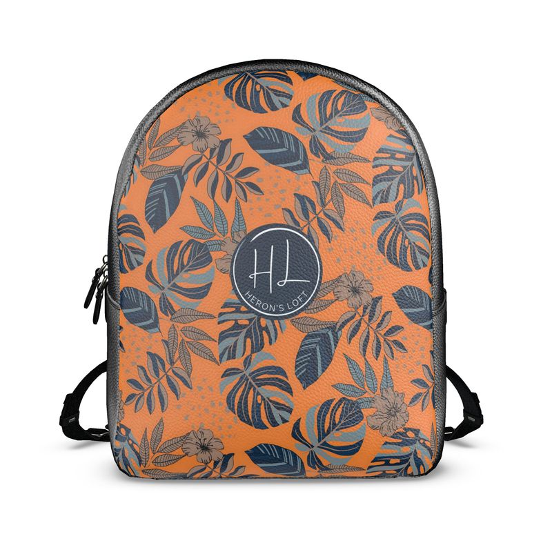 Backpack - Nappa Leather - Midnight Monstera - Cadmium Orange
