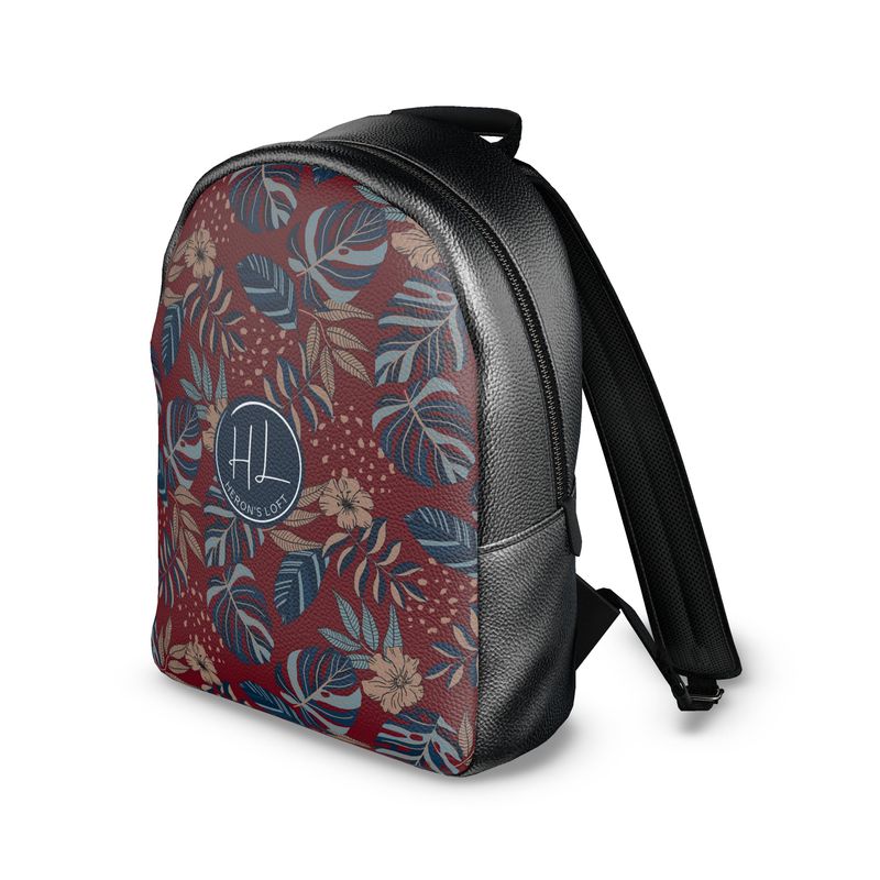 Backpack - Nappa Leather - Midnight Monstera - Crimson Nightfall