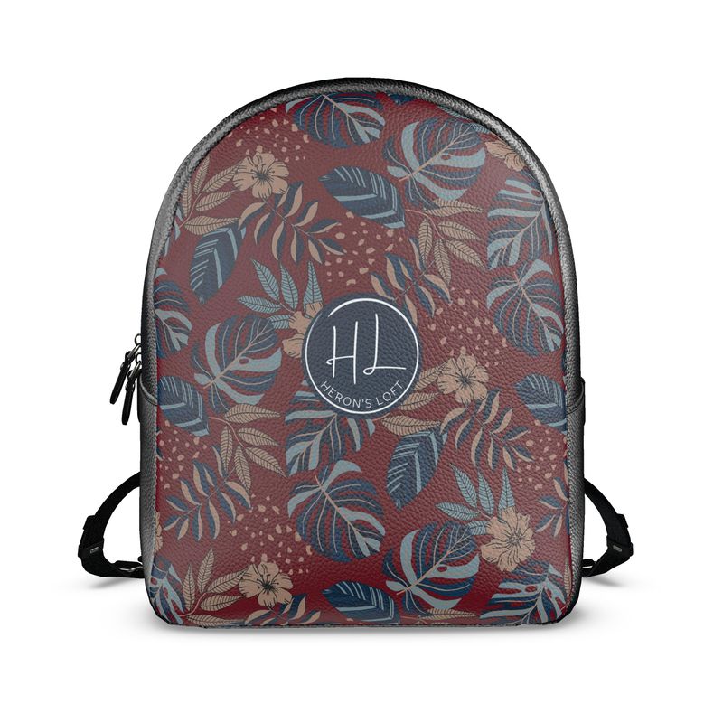 Backpack - Nappa Leather - Midnight Monstera - Crimson Nightfall