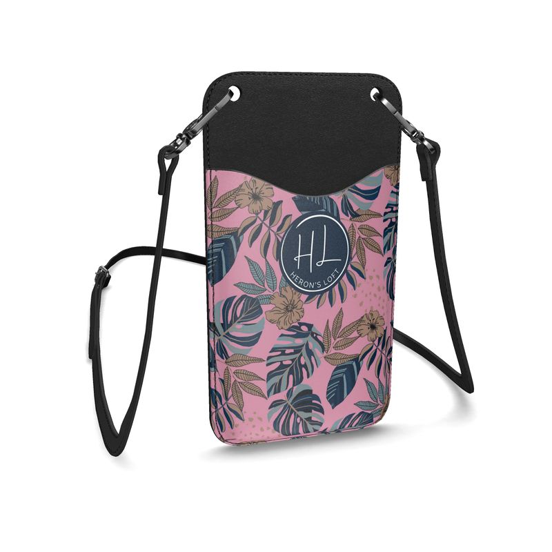 Phone Holder - Nappa Leather - Midnight Monstera - Lunaria Rose
