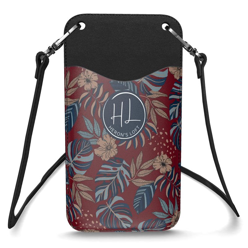 Phone Holder - Nappa Leather - Midnight Monstera - Crimson Nightfall