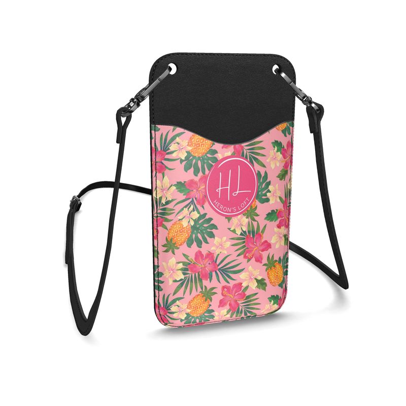 Phone Holder - Nappa Leather - Pineapple Paradise - Hibiscus Blush