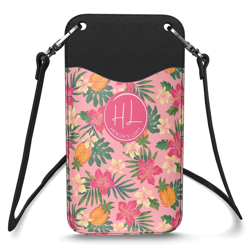 Phone Holder - Nappa Leather - Pineapple Paradise - Hibiscus Blush