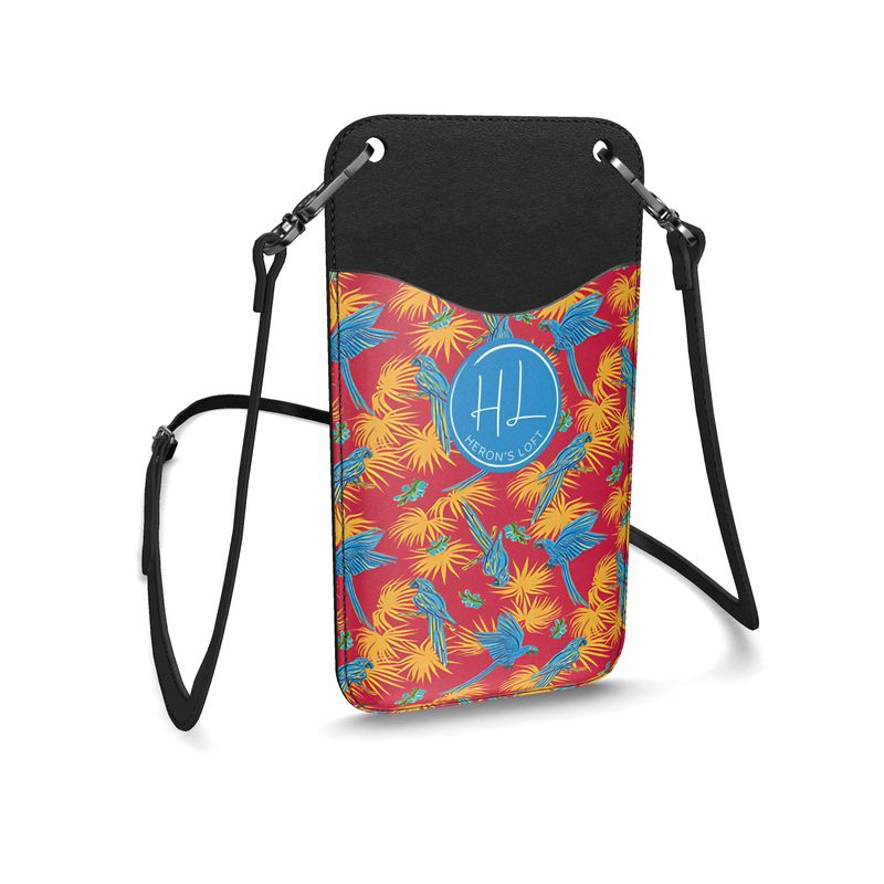 Phone Holder - Nappa Leather - Tropical Macaw - Scarlet Crest