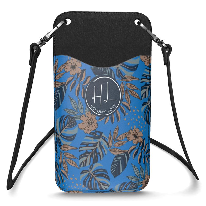 Phone Holder - Nappa Leather - Midnight Monstera - Azure Blue