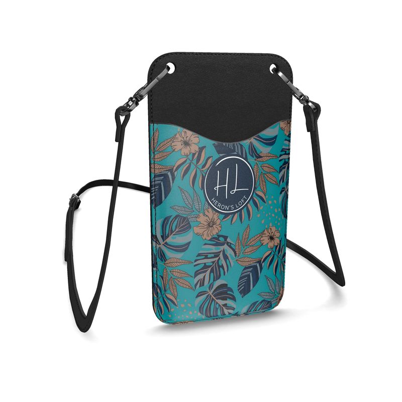 Phone Holder - Nappa Leather - Midnight Monstera - Dark Cyan