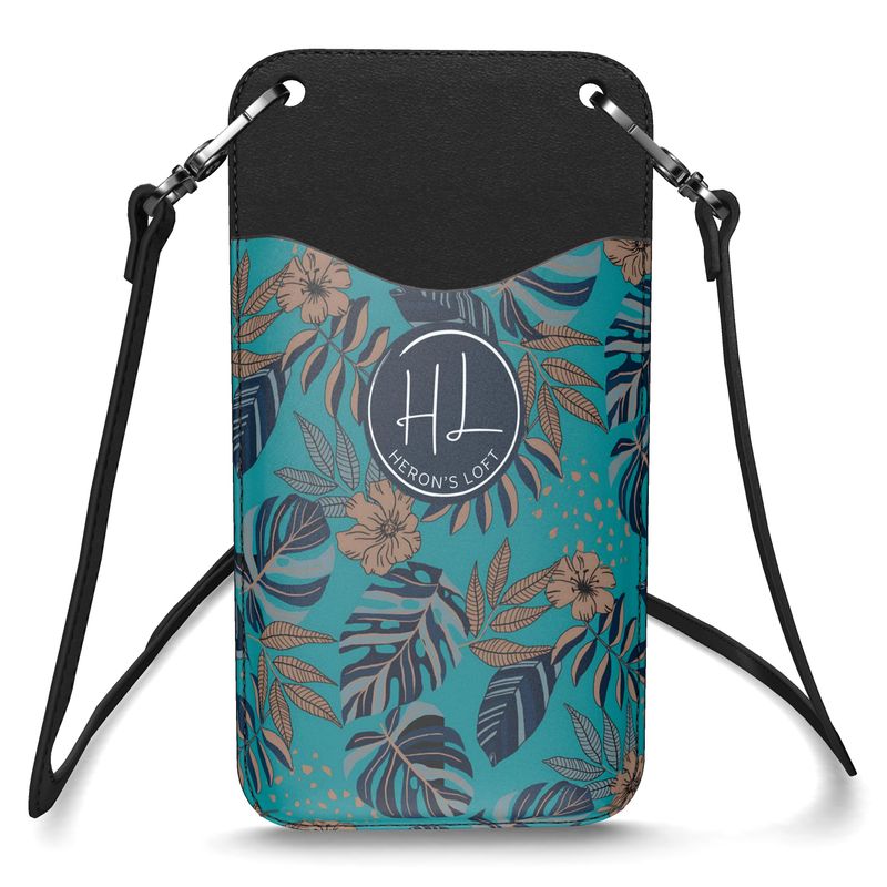 Phone Holder - Nappa Leather - Midnight Monstera - Dark Cyan