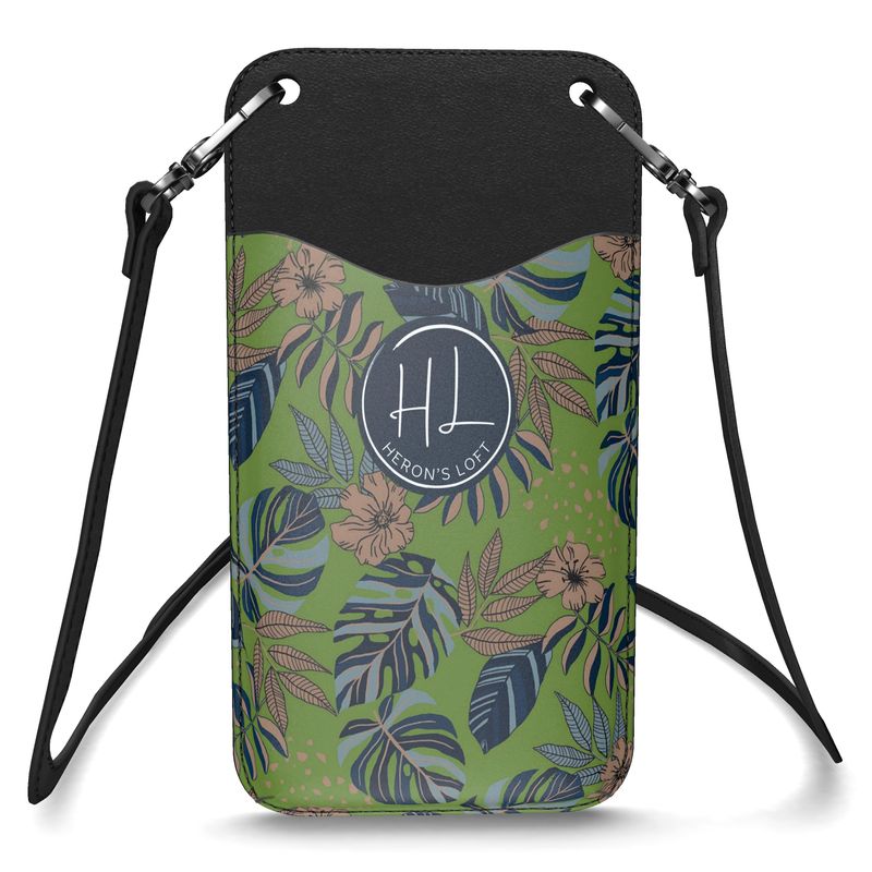 Phone Holder - Nappa Leather - Midnight Monstera - Olive Velour