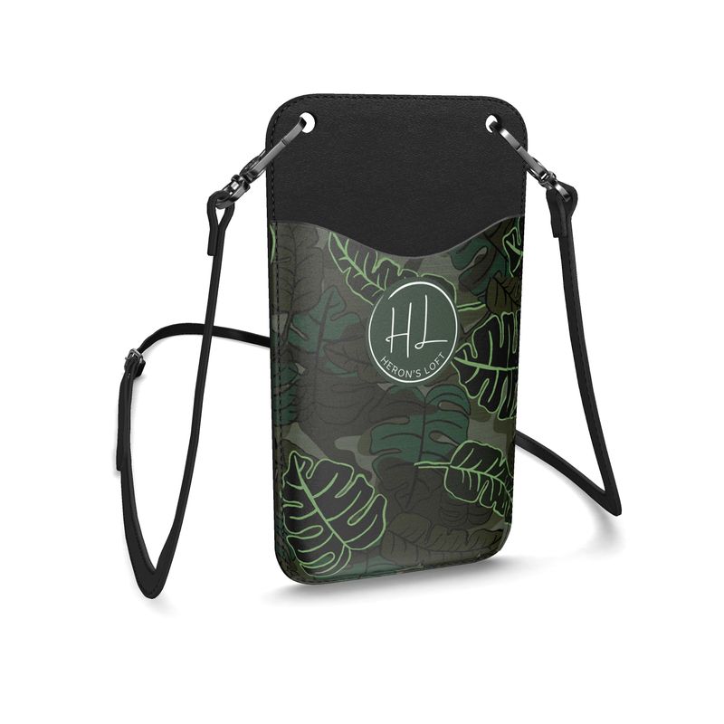 Phone Holder - Nappa Leather - Camo Leaves - Dark
