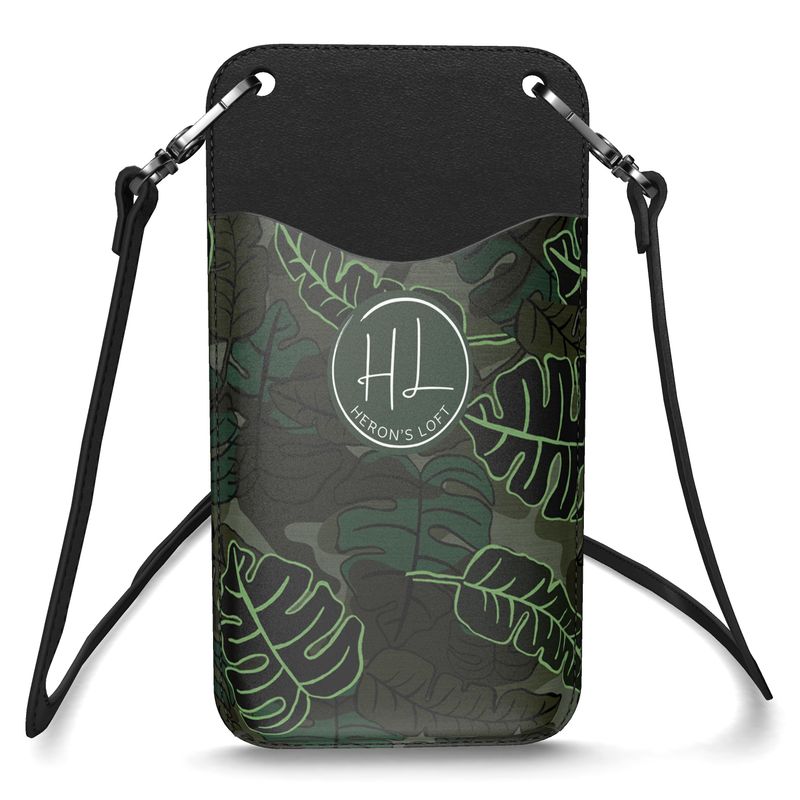 Phone Holder - Nappa Leather - Camo Leaves - Dark